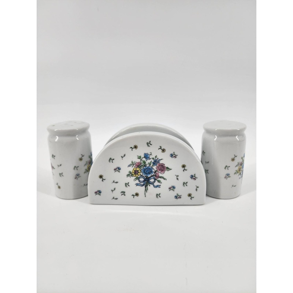 Tabletops‎ Unlimited Victorian Bouquet napkin holder Salt Pepper Shaker Set